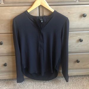 Ann Taylor Navy Blue Long Sleeved Blouse